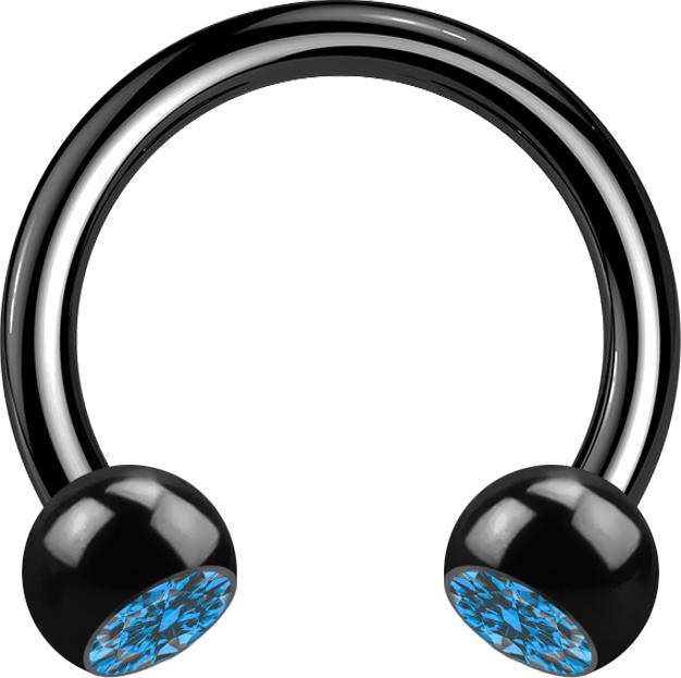 Immagine prodotto Star Piercing Campanile circolare nero con due sfere di cristallo azzurre (senza ottone, Acciaio chirurgico 316L)