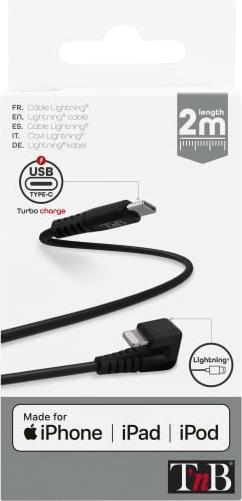 Produktbild T'nB CÂBLE USB TYPE C - LIGHTNING M/M 2M COUDÉ 180° (NOIR) (1 m)