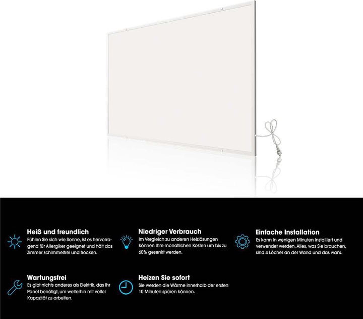 Produktbild Wiltec Infrarotheizung 290W Heizpaneel IR Heizung Elektroheizung Effizient (290 W)