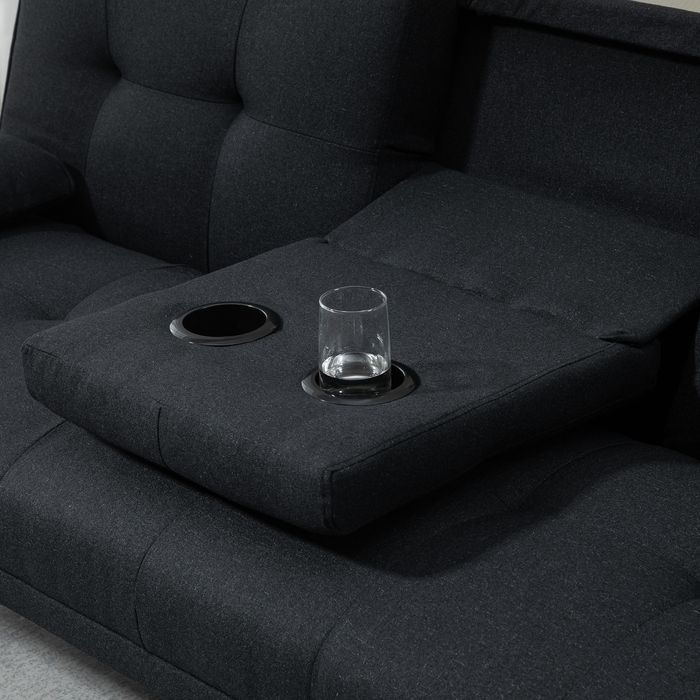 Produktbild Swisshandel24 Schlafsofa, 3-Sitzer-Schlafcouch mit Klappbarem Tisch, Becherhalter, Grau