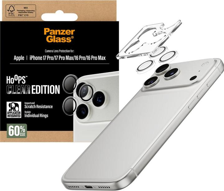 Produktbild PanzerGlass Hoops Camera Lens Protector (1 Stück, Apple iPhone 16 Pro Max, Apple iPhone 16 Pro, Apple iPhone 17 Pro, Apple iPhone 17 Pro Max)