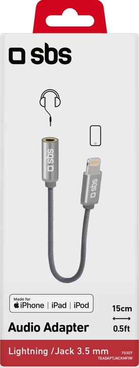 Image du produit SBS TEADAPTJACKMFIW Câble audio 0,15 m 3,5 mm Lightning blanc (0.15 m, Câble AUX)