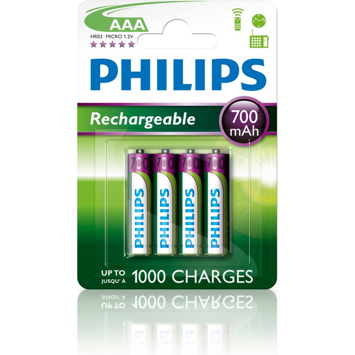 Thumbnail - Philips Rechargeable (4 Stk., AAA, 700 mAh), Batterien + Akkus