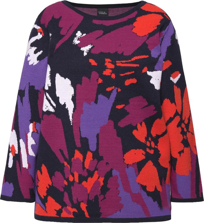 Actual product image Ulla Popken Brushstroke Floral Boat Neck Sweater (56)