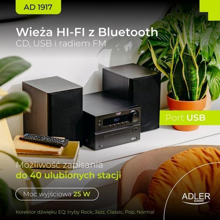 Produktbild Adler AD 1917 HI-FI-Turm Bluetooth/ CD/ USB/ FM-Radio Schwarz (Bluetooth, CD Player, 2x 25 W)