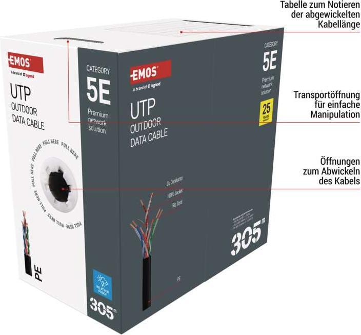 Immagine prodotto Emos Utp Cable Cat5e Pe Outdoor 305m Box (UTP, CAT5e, 305 m)