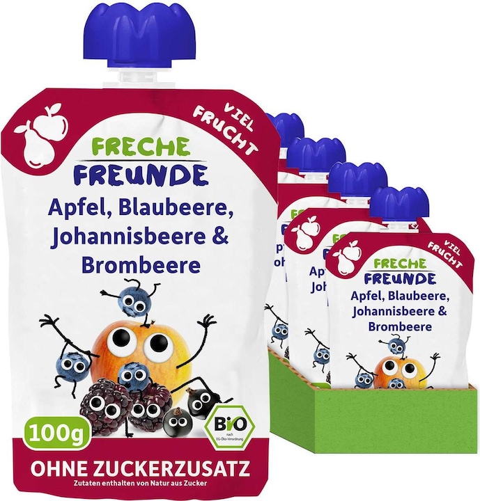 Produktbild Freche Freunde Quetschbeutel Apfel, Blaubeere, Karotte 6x 100 g (600 g)