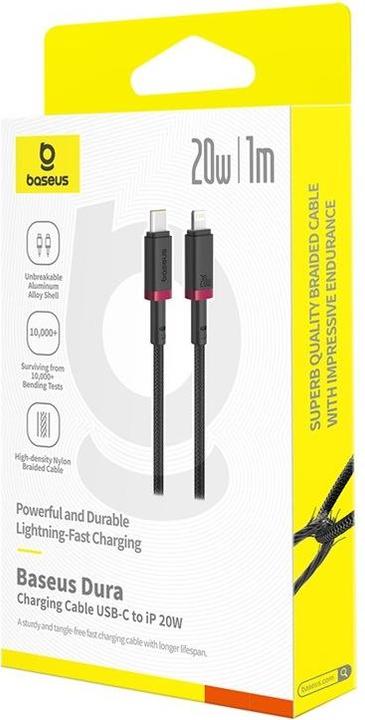 Image du produit Baseus Câble de recharge rapide Dura Type-C pour iP 20 W 1 m Noir Rouge (1 m, USB 4.0, 20 W)