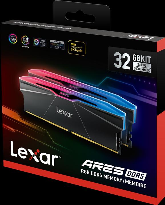 Produktbild Lexar DDR5 ARES RGB 32GB(2 16GB)/7600 PC memory black (2 x 16GB, 7600 MHz, DDR5-RAM, U-DIMM)