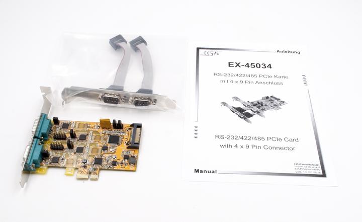 Produktbild Exsys 4S Seriell RS-232/422/485 PCIe Karte, POS einstellbar (FTDI Chip-Set)