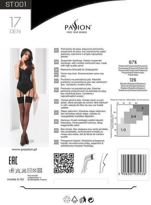 Produktbild Passion PE ST001 Strapsstrümpfe schwarz 17 DEN 3/4 (L, XL)