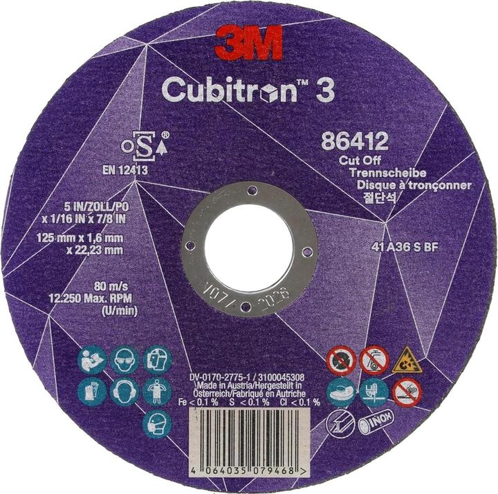 Produktbild 3M Trennscheibe Cubitron™ 3 D125x0,8mm gerade ™ Cubitron™ 3 Bohrung 22,23 mm