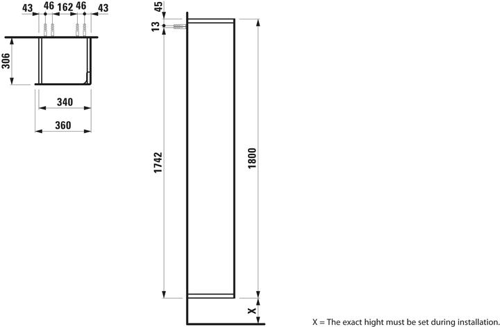 Produktbild Laufen Ino Hochschrank, Scharnier rechts, 340x306x1800mm, H425452030