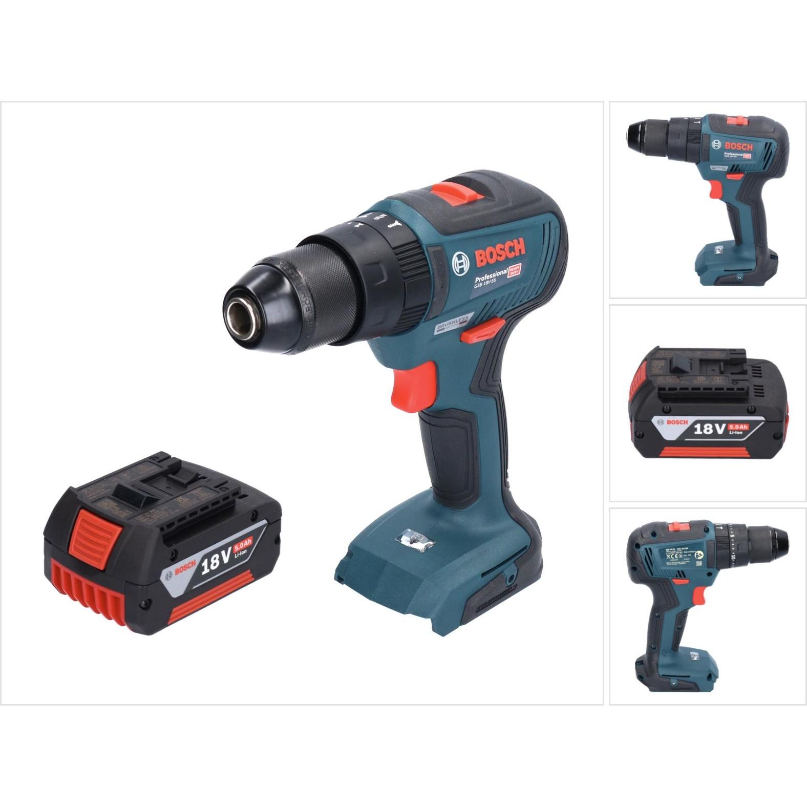 Bosch Professional, Bohrmaschine + Akkuschrauber, Bosch GSB 18V-55 Professional Akku Schlagbohrschrauber 18 V 55 Nm Brus...
