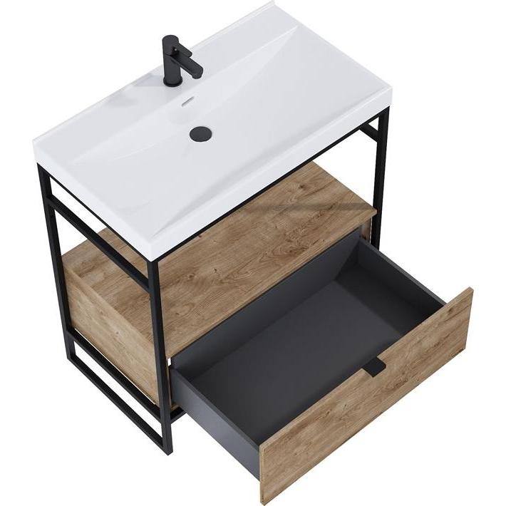 Thumbnail - Masterjero, Badezimmerschrank, Set Indus 80 1dr Canela Oak/Black Matt