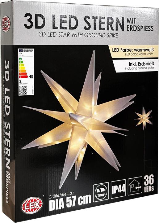 Produktbild Mojawo 3D LED Stern mit Erdspiess Weihnachtsstern IP44 Weiss DIA 57cm H115cm