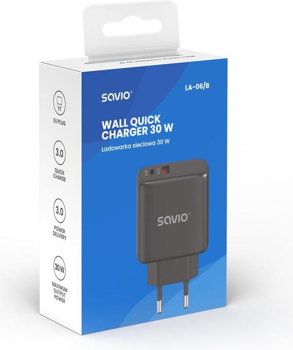 Actual product image Savio Wall charger 30 W Quick Charge, Power Delivery 3.0, LA-06 (30 W, 2 ports)