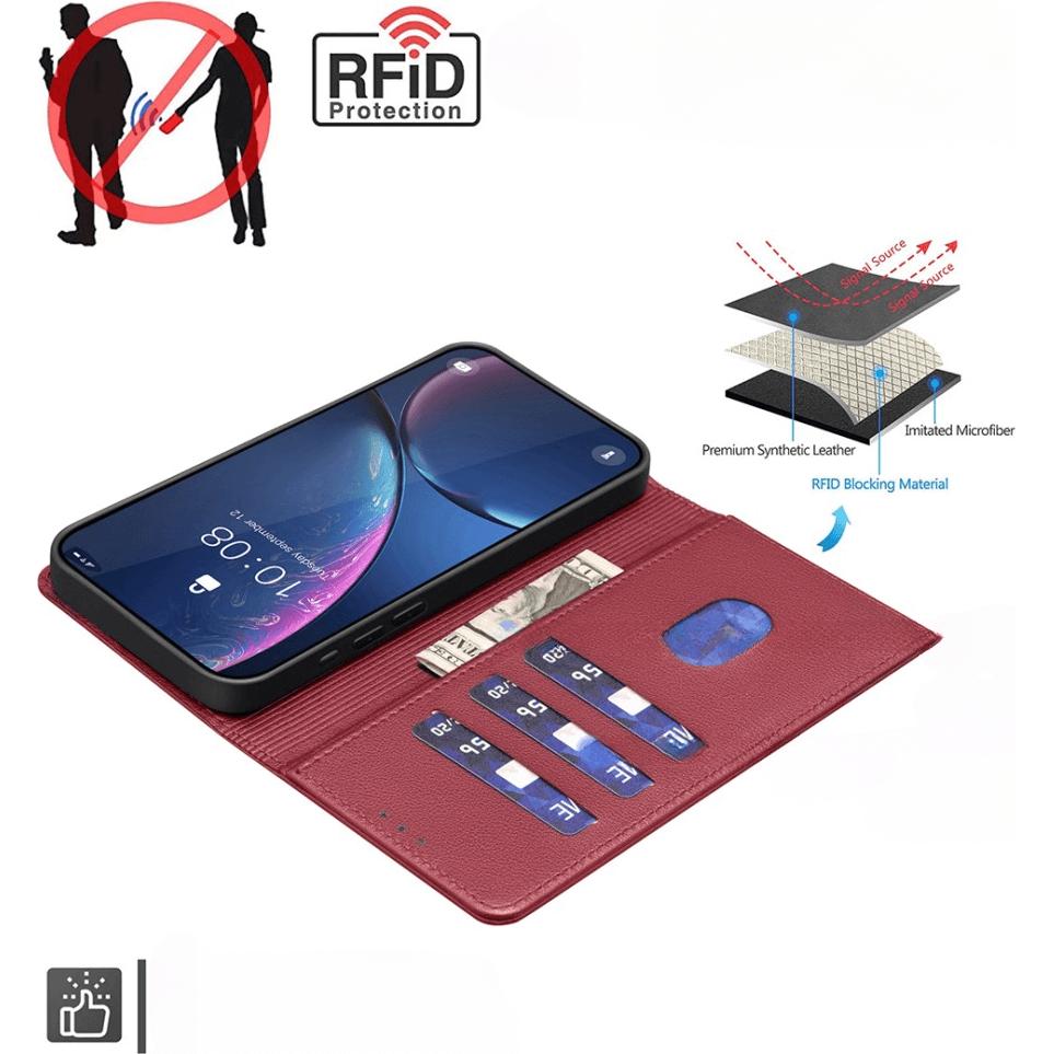 Thumbnail - Binfen Color Google Pixel 9a - BINFEN Leder Etui Hülle mit RFID Blocker (Google Pixel 9a), Smartphone Hülle, Rot