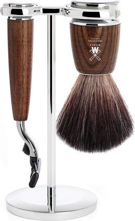 Actual product image Mühle Shaving set, 3-piece, shaving brush with black fibre, 3-blade razor