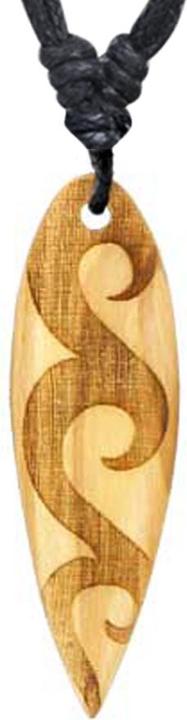Image du produit Chaotic Trading Collier noir pendentif Surf gravure trois vagues en bois d'olivier (sans laiton, Organique)