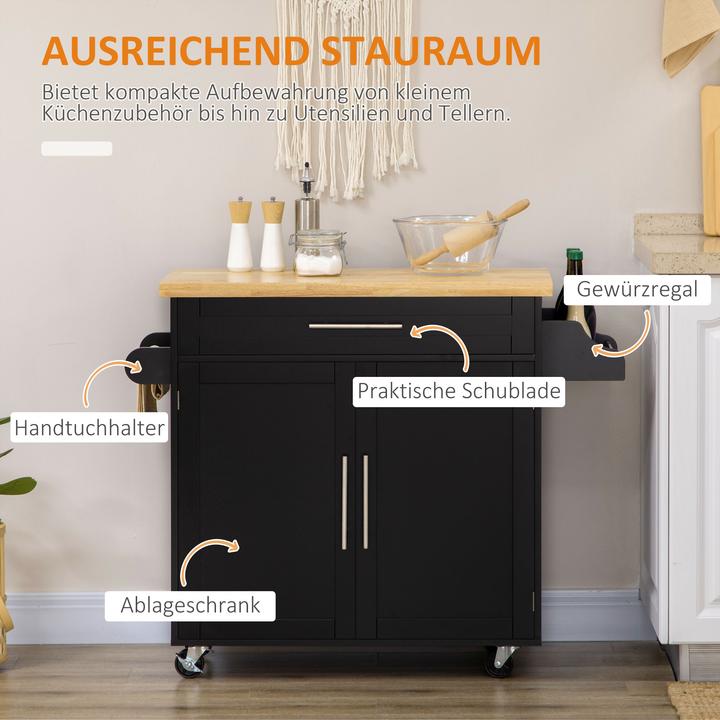 Image du produit Homcom Küchenwagen Gummiholz, MDF Schwarz