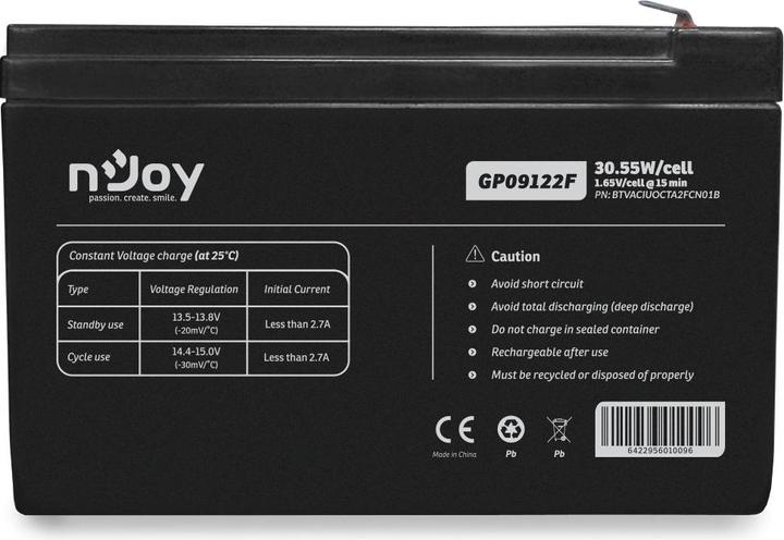 Njoy Batteria continua da 12 V/9AH 1PCS/confezione (1 pz., Specifico del dispositivo, 9000 mAh)