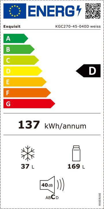 Label énergétique Exquisit EXQ KGC270-45-040D K.kombi ws (206 l)
