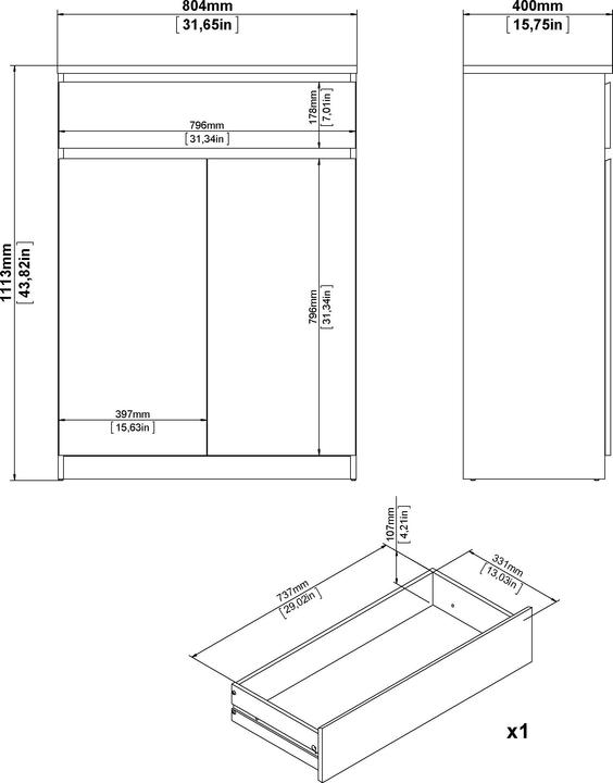 Image du produit Tvilum Base Chêne Naia et (80.40 x 40 x 111.30 cm)