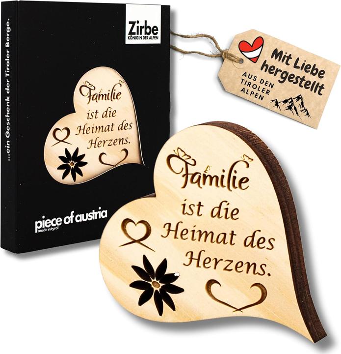 Immagine prodotto ZNatur Decorazione regalo a cuore in legno di pino svizzero con incisione La famiglia è la casa del cuore