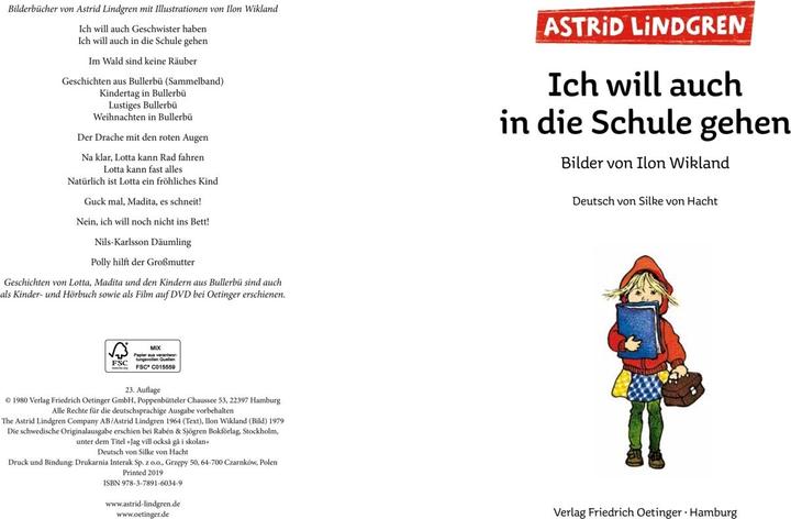 Produktbild Ich will auch in die Schule gehen (Deutsch, Astrid Lindgren, 1980)