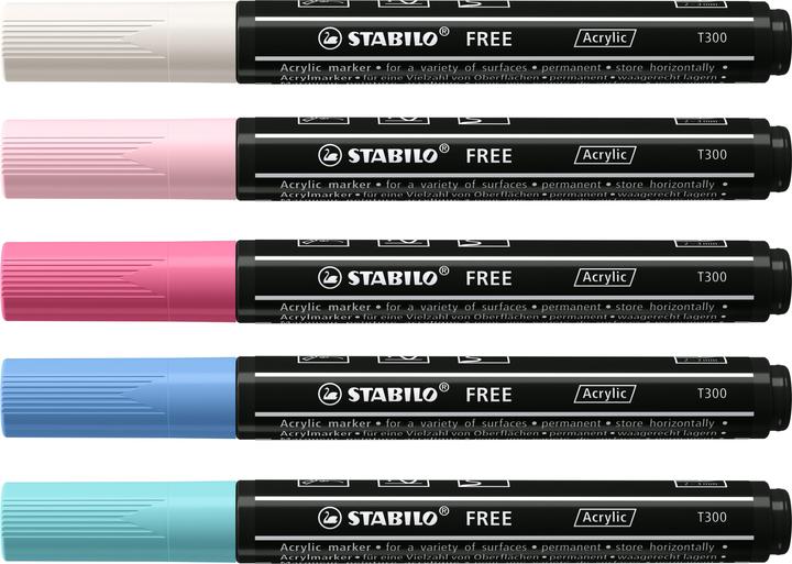 Produktbild STABILO Free Acrylic (Blue, Black, White, Pink, 3 mm, 5 x)