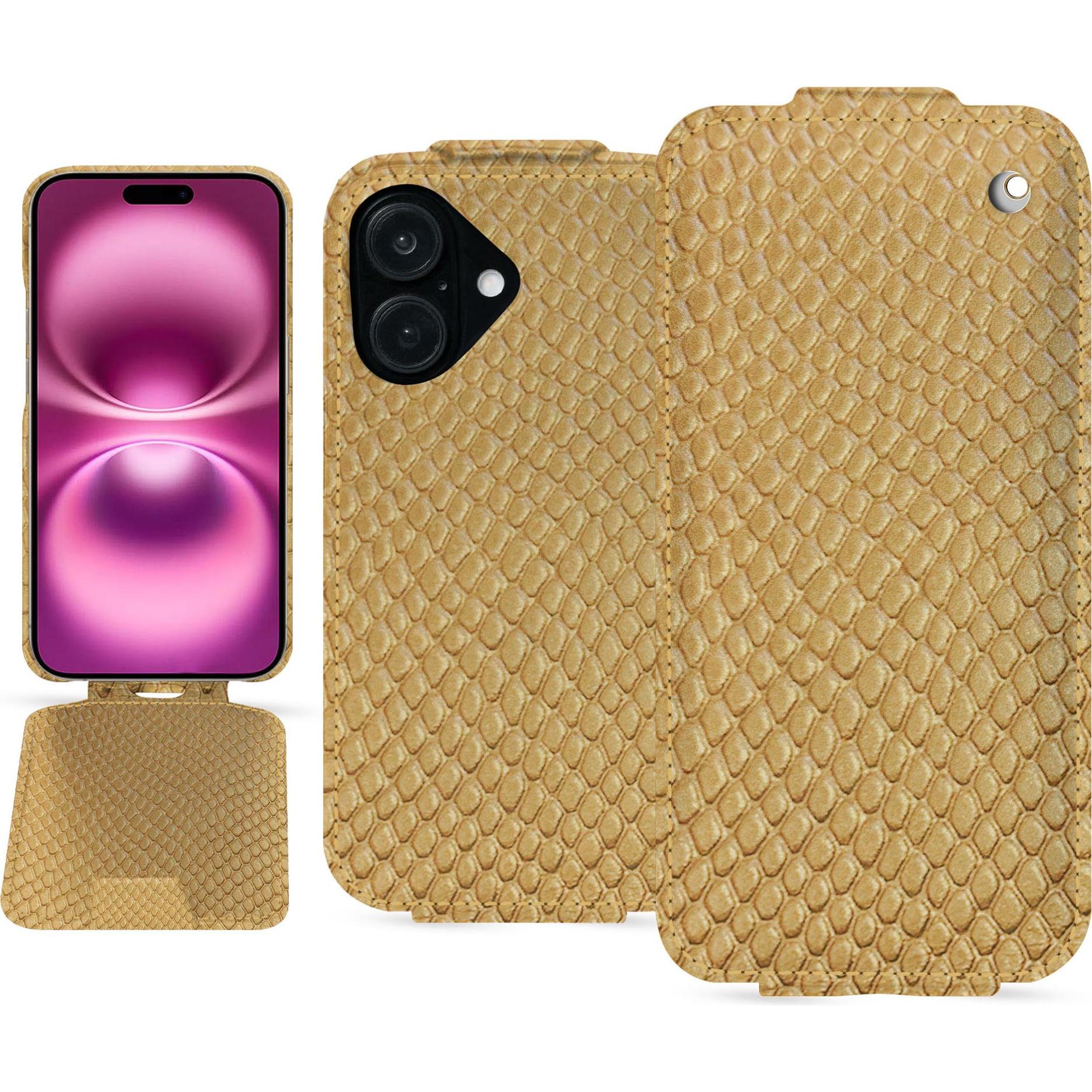 Noreve Lederschutzhülle vertikal (Apple iPhone 16 Plus), Smartphone Hülle, Beige