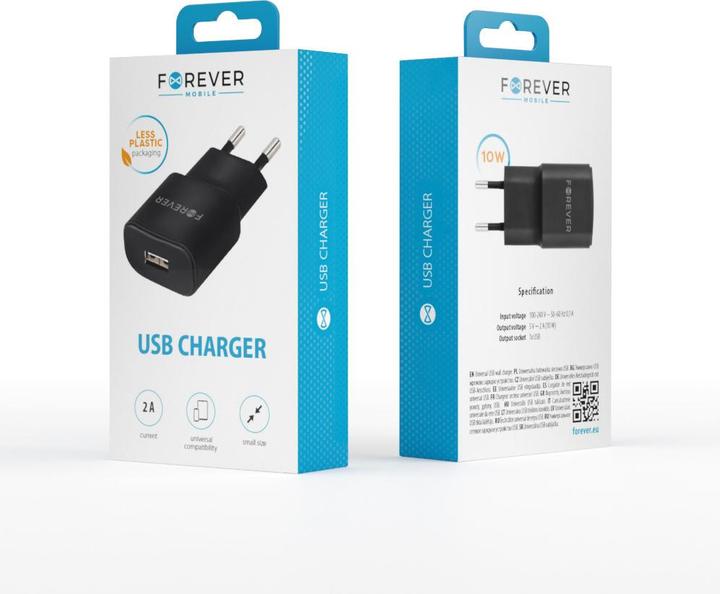 Produktbild Forever TC-01 Ladegerät 1x USB 2A schwarz