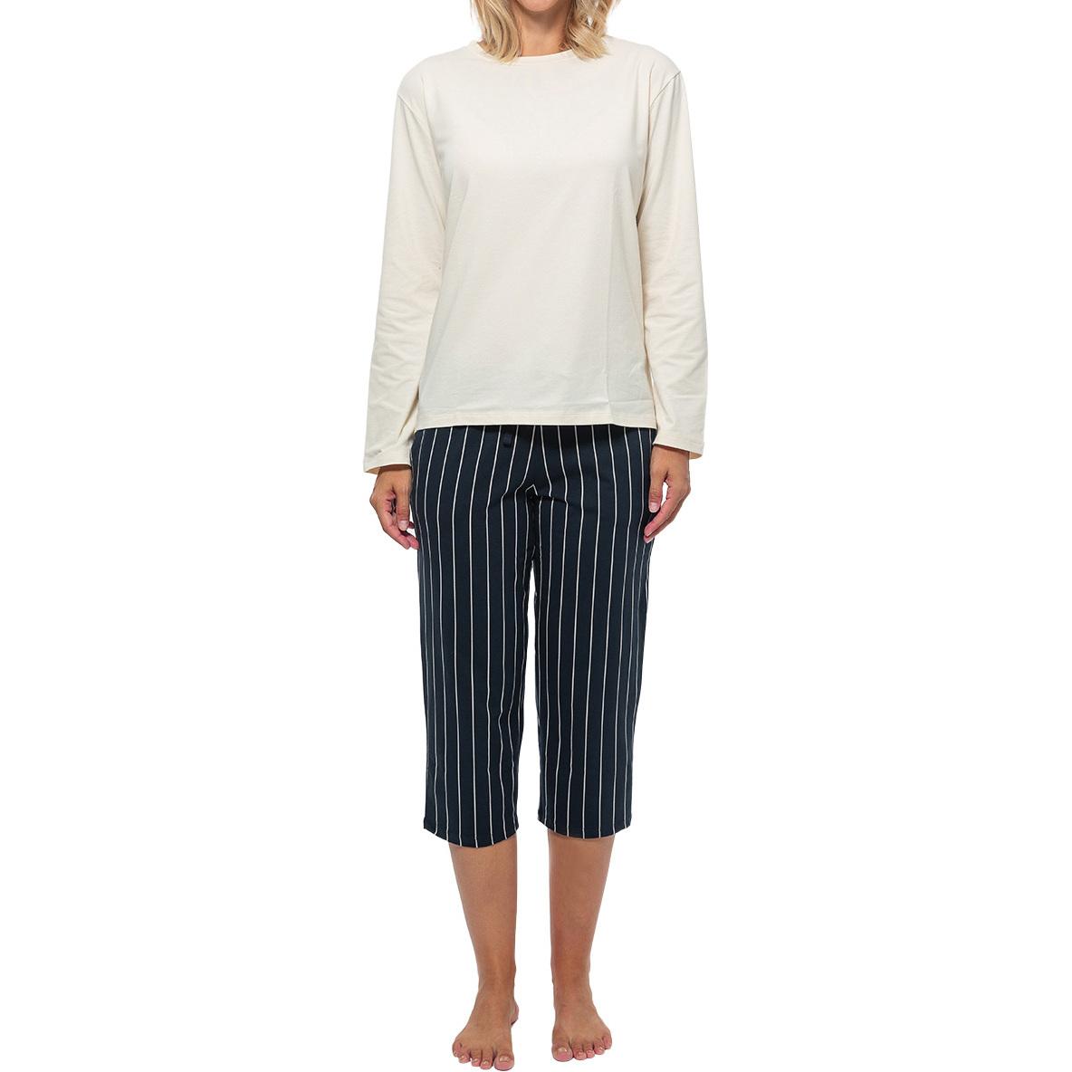 Schiesser, Damen, Pyjama, Organic Cotton Schlafanzug, Blau, (42)