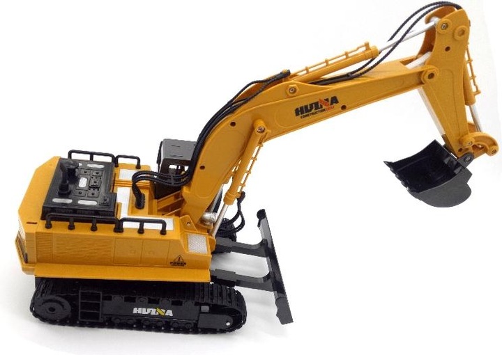 Produktbild Huina 1:16 RC Bagger mit Kettenantrieb und Tieflöffel, 11 Funktionen und 2.4G Sender.