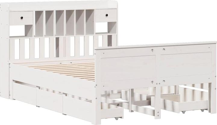 Actual product image vidaXL Solid wood bed Wooden bed Double bed Bed frame White 150x200cm Pine (150 x 200 cm)