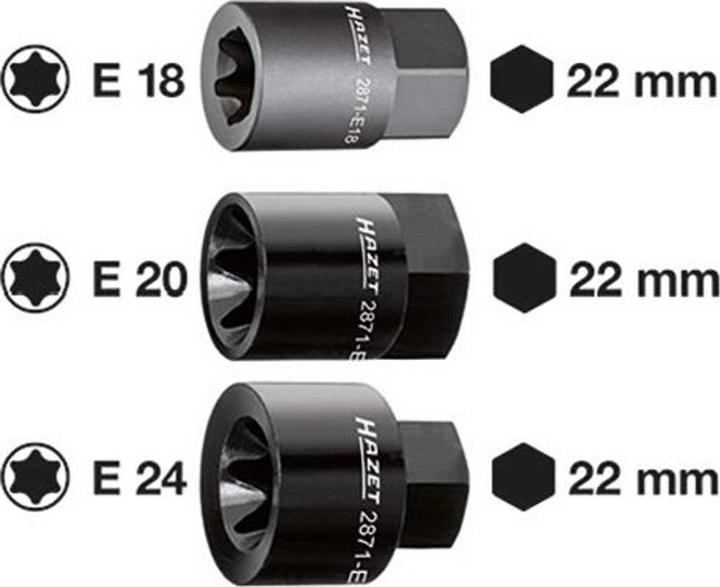 Produktbild HAZET Bremssattel TORX Einsatz 2871-E24 ∙ Aussen-Sechskant 22 mm ∙ Aussen TORX Profil ∙ E24