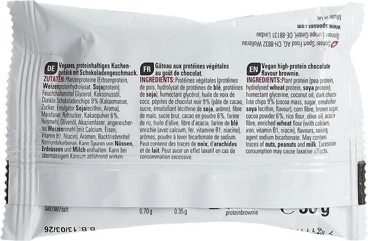 Valori nutrizionali e ingredienti Sponser Brownie proteico vegano (Cioccolato, Cioccolatino, Chocolate, 12 pz., 600 g)