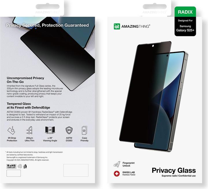 Immagine prodotto Amazingthing Radix Privacy Glass Sichtschutz-Hartglas für Samsung Galaxy S25+ (1 Pezzo/i, Samsung Galaxy S25+)