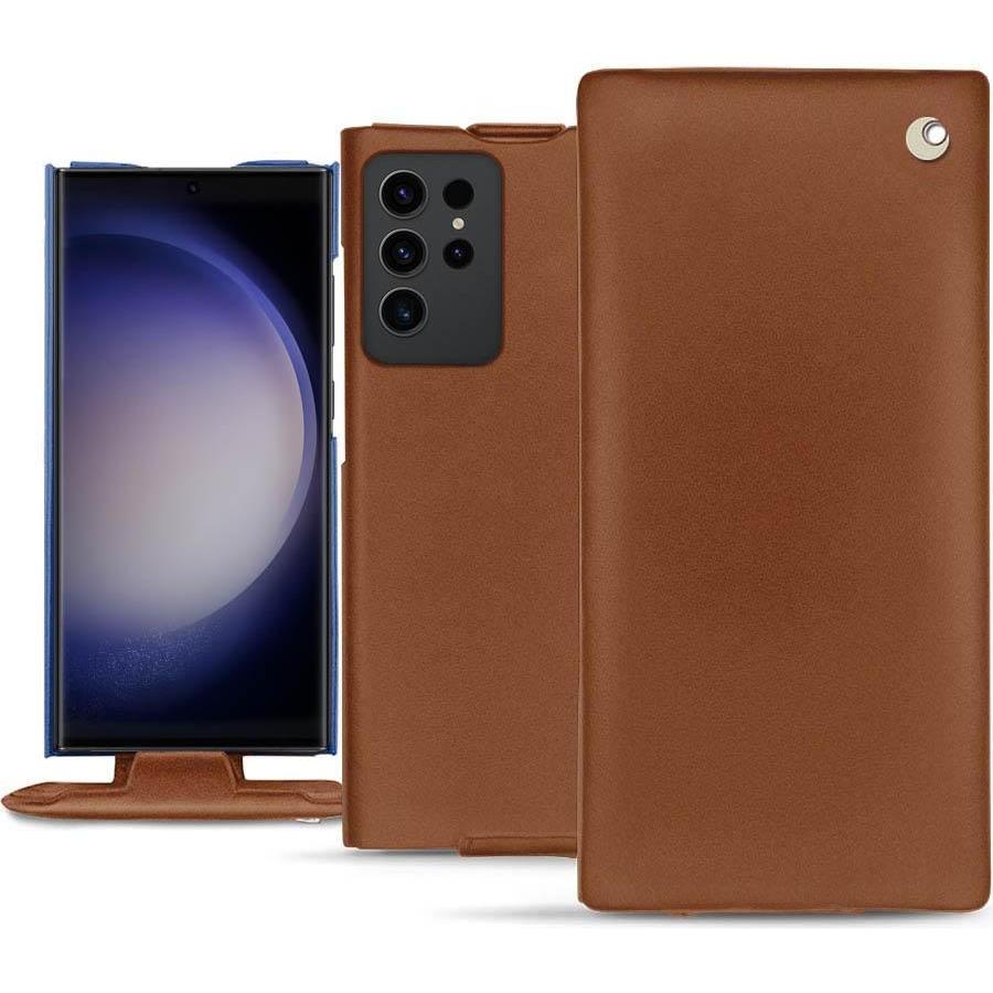 Noreve Lederschutzhülle vertikal (Samsung Galaxy S23 Ultra), Smartphone Hülle, Braun