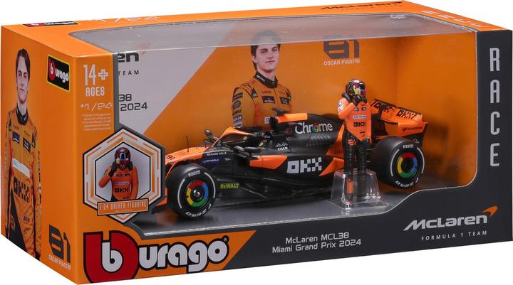 Produktbild Bburago McLaren F1 MCL38 2024 mit Figur 1/24 Piastri