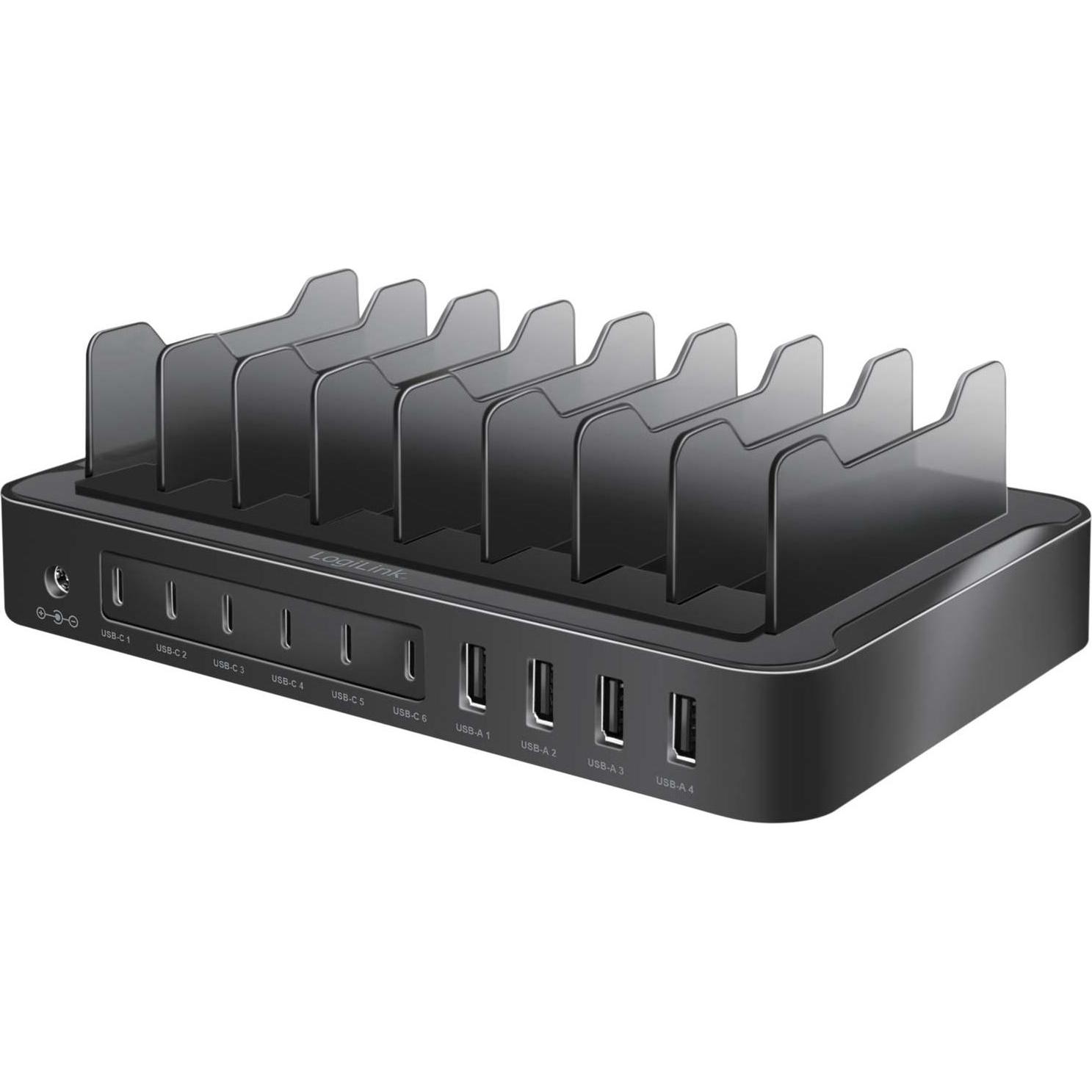 LogiLink USB-C Ladestation (120 W), USB Ladegerät, Schwarz