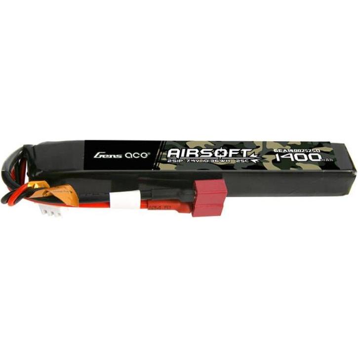 Thumbnail - Gens Ace 25C 1400mAh 2S1P 7.4V Airsoft Gun Lipo Battery with T Plug (7.40 V, 1400 mAh)