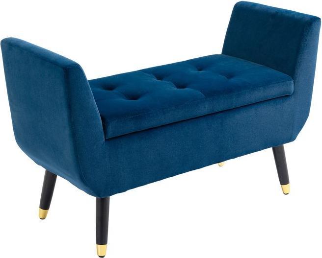 Swisshandel24 Luxury bench Upholstered bench with storage space Armrests Chest bench Velvety polyester rubberwood (107 cm)