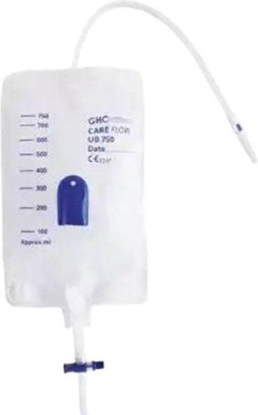 Actual product image GHC Urine bag CAREFLOW 750ml 10cm return valve T-drain non-sterile 10 pcs.