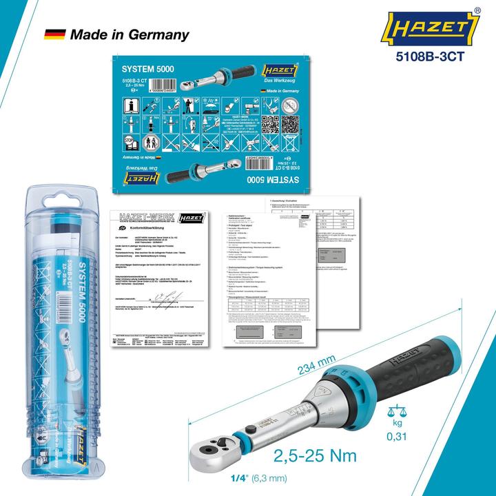 Actual product image HAZET Torque spanner 5108B-3CT 1/4 ″ 2.5 - 25 Nm (1/4", 2.50 Nm, 25 Nm)