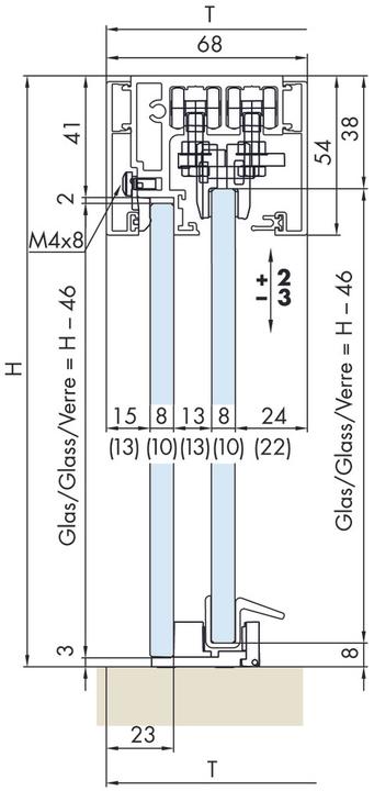 Actual product image HAWA Complete set -BANIO 40 GF glass wall mounting