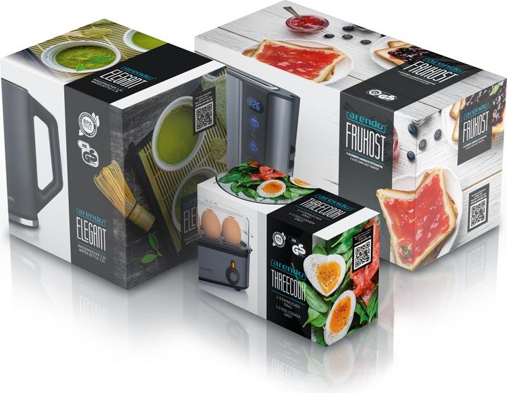 Produktbild Arendo Frühstücks Set, Wasserkocher 1,5l Temperaturwahl, 2-Scheiben Toaster & Eierkocher für 3 Eier, Grau