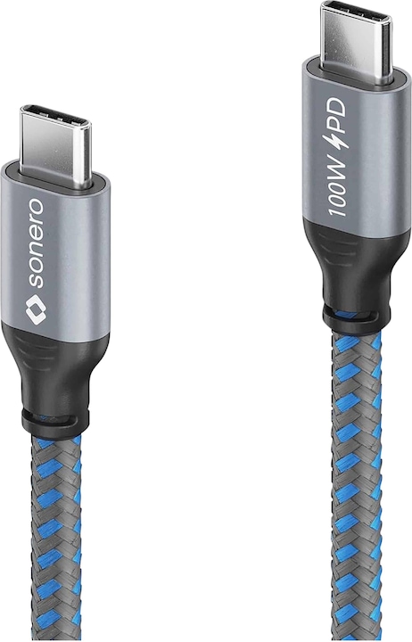 Produktbild Sonero USB-C auf USB-C Ladekabel - USB 2.0, 100W PD grau/blau - 1,50m (1.50 m, USB 2.0)