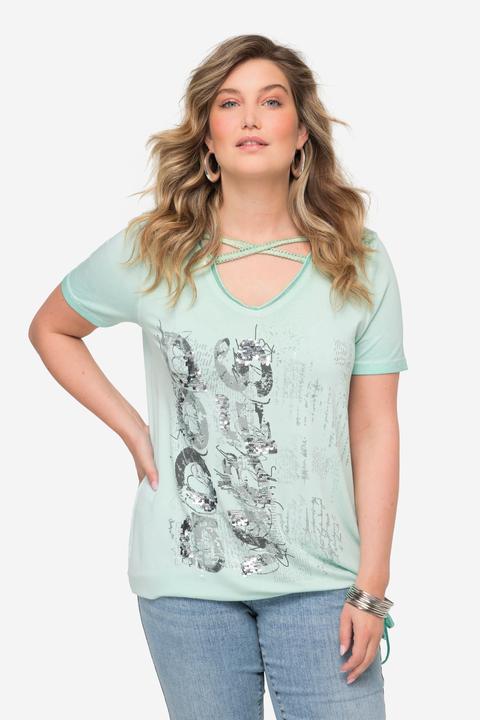 Image du produit Miamoda T-shirt à manches courtes avec ourlet à nouer. Encolure en V avec bandes fantaisie (52)